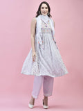 Women Liva Rayon White Floral Print Kurta Comfort Pant Scarf.