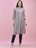 Women Liva Rayon White Stripe Print Kurta.