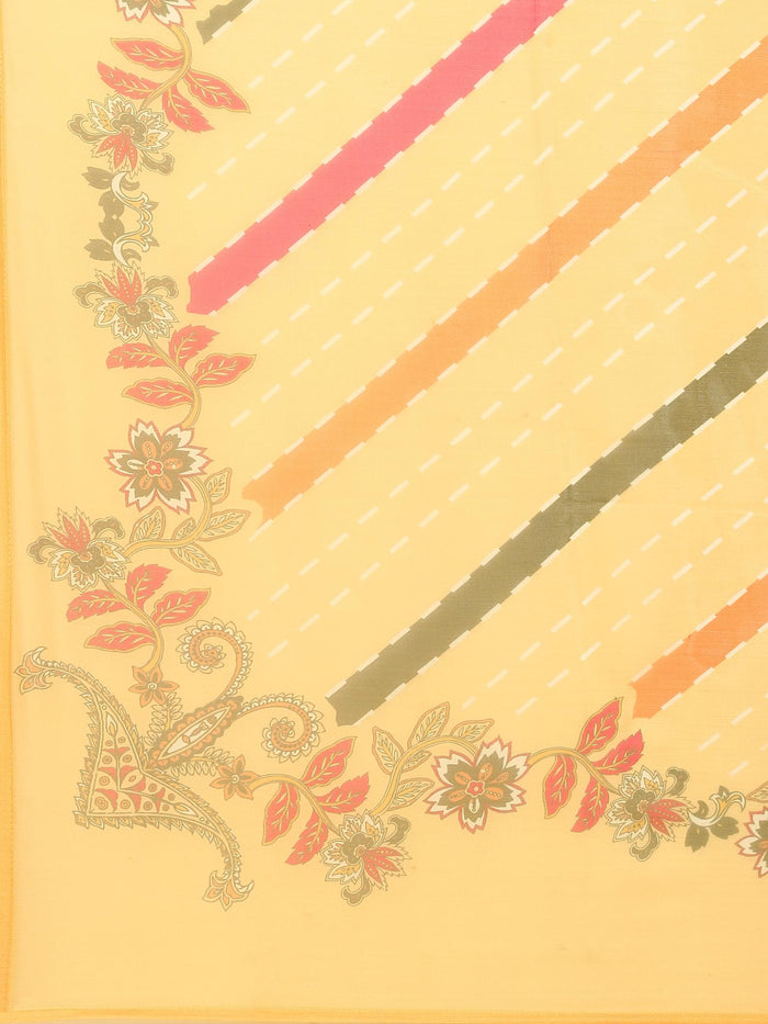 Women Liva Rayon Yellow Floral Print Kurta Trouser Dupatta.