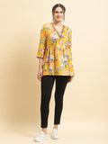 Women Liva Rayon Yellow Floral Print Tunic.