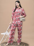 Women Liva Red Abstract Print Co-Ord Set.