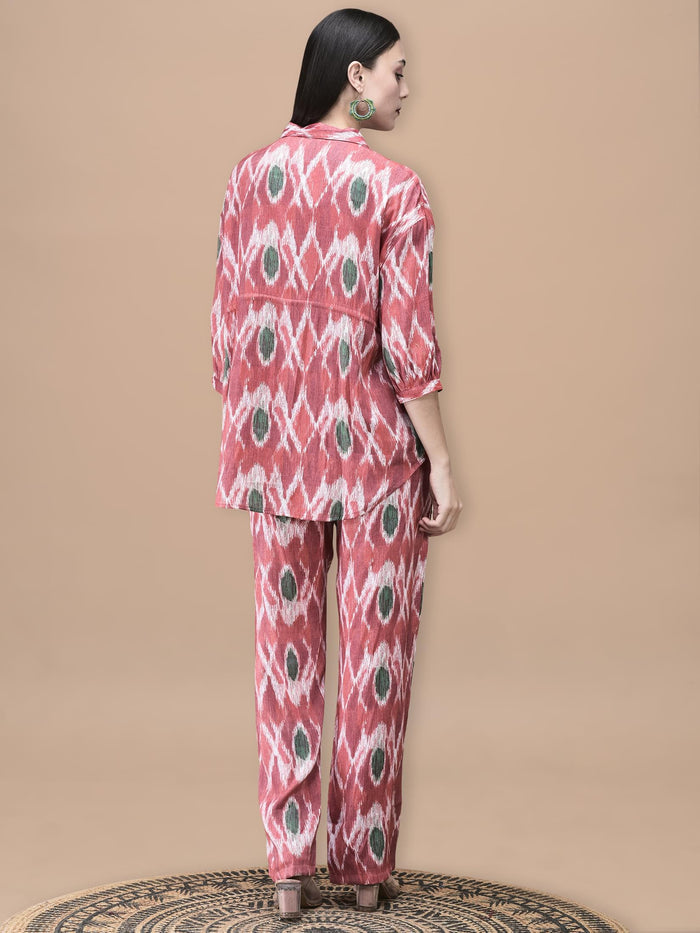 Women Liva Red Abstract Print Co-Ord Set.