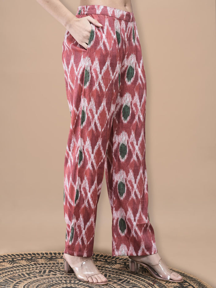 Women Liva Red Abstract Print Co-Ord Set.