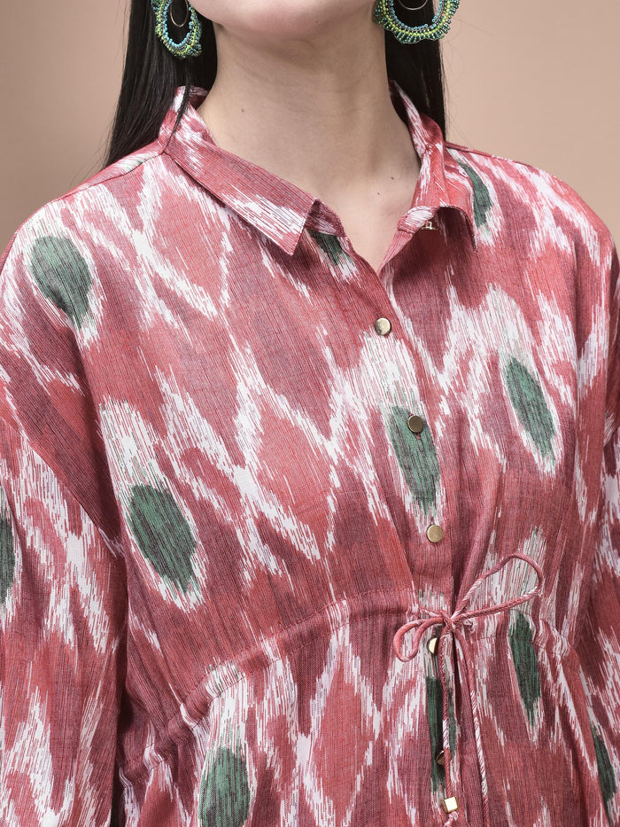 Women Liva Red Abstract Print Co-Ord Set.