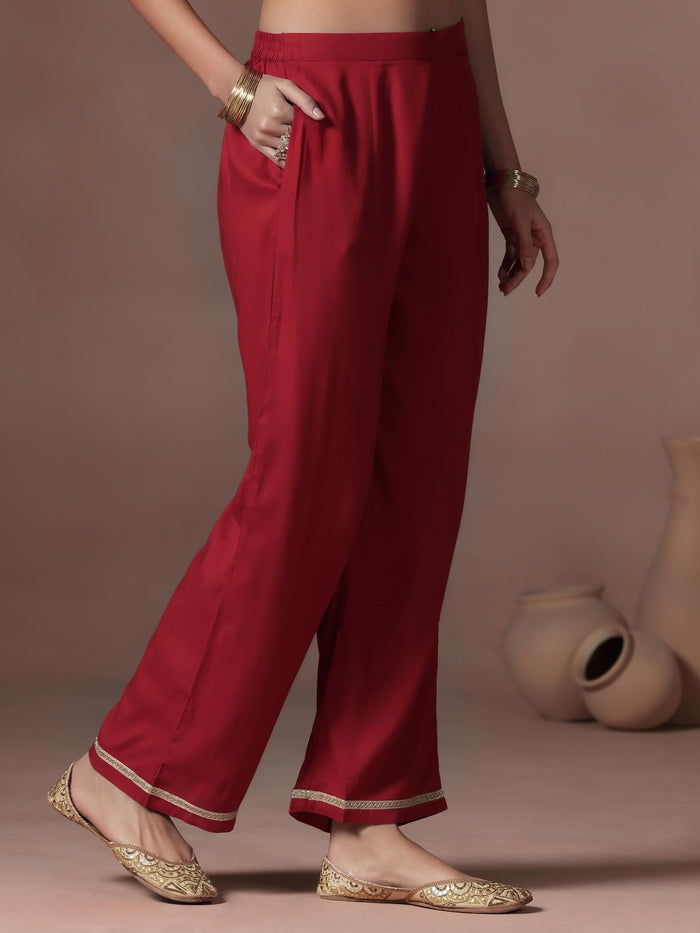 Women Liva Red Solid Kurta Comfort Pant Dupatta.