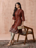 Women Liva Rust Placement Print Kurta.