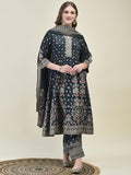 Women Liva Samaira Grey Ornamental Print Kurta Comfort Pant Dupatta.