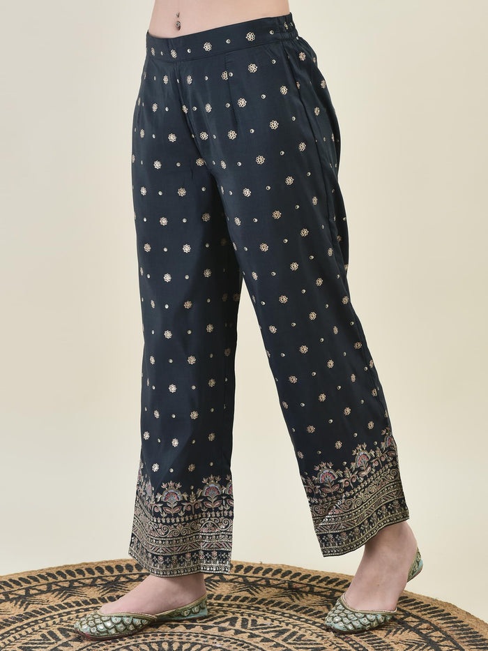 Women Liva Samaira Grey Ornamental Print Kurta Comfort Pant Dupatta.