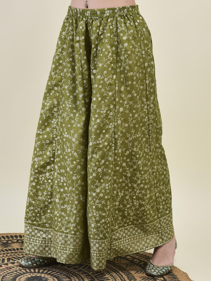 Women Liva Samaira Mustard Floral Print Kurta Split Pant Dupatta.