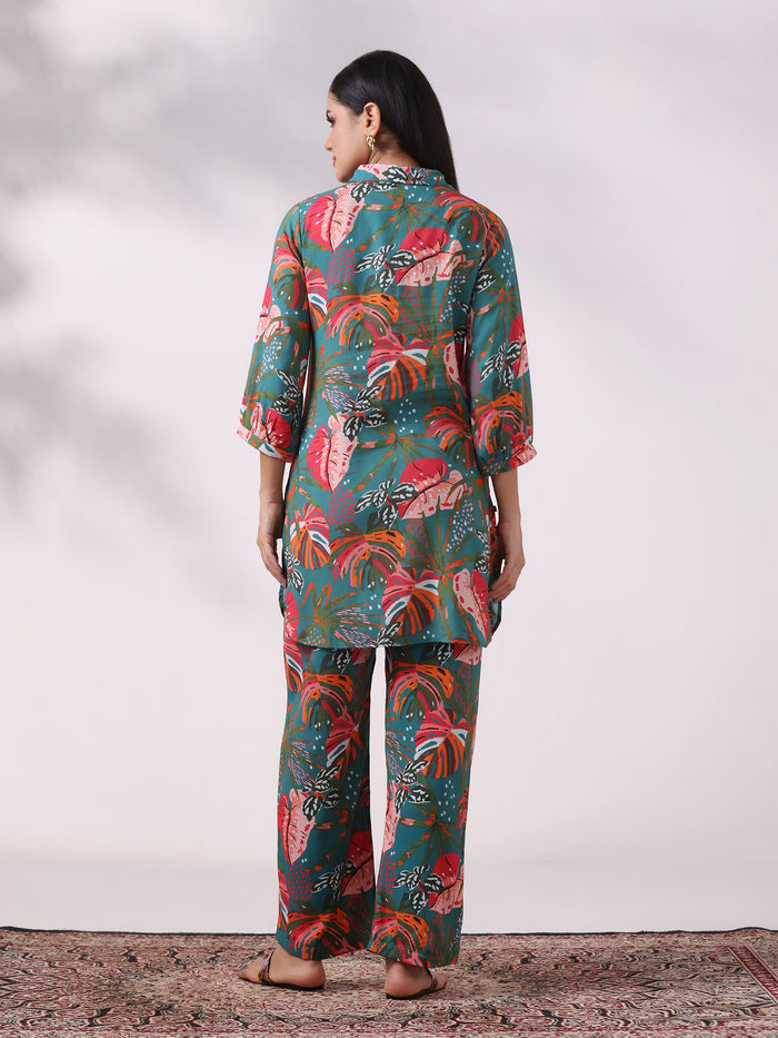 Women Liva Teal Printed Co-Ord Set