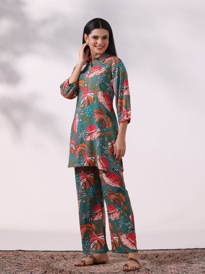 Women Liva Teal Printed Co-Ord Set