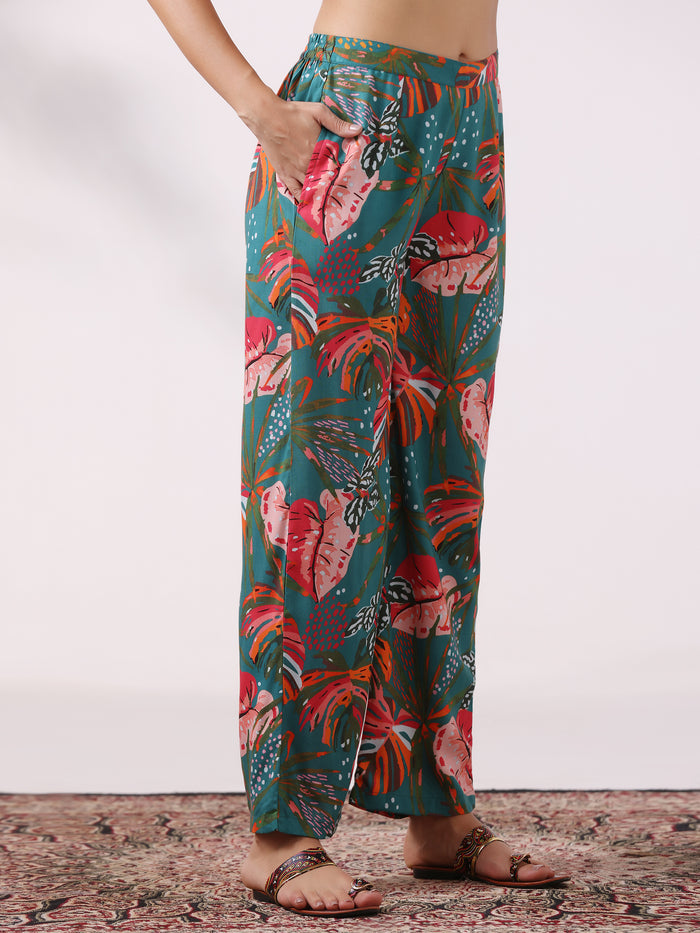 Women Liva Teal Printed Co-Ord Set