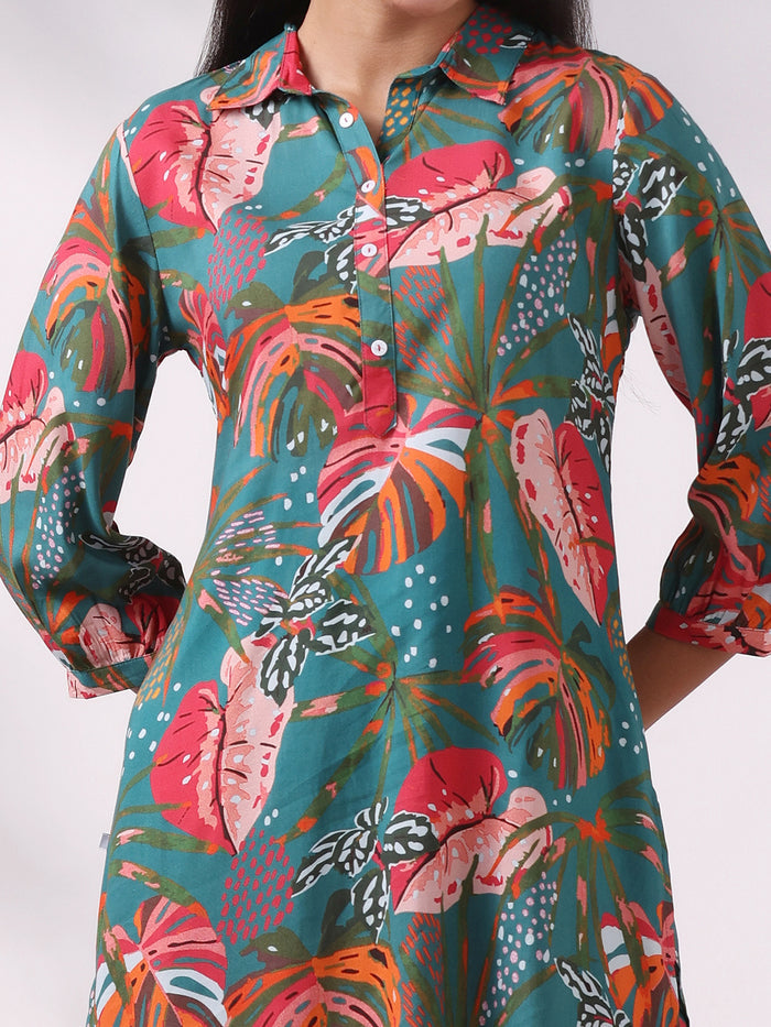 Women Liva Teal Printed Co-Ord Set