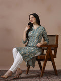 Women Liva Teal Printed Kurta.