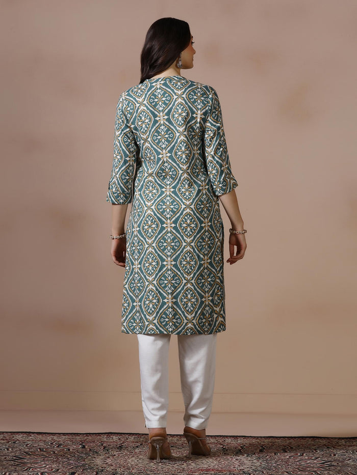 Women Liva Teal Printed Kurta.