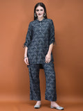 Women Liva (Viscose) Navy Blue Geometric Print Co-Ord Set.