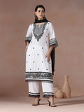 Women Liva Viscose Off White Embroidered Kurta Comfort Pant Dupatta.
