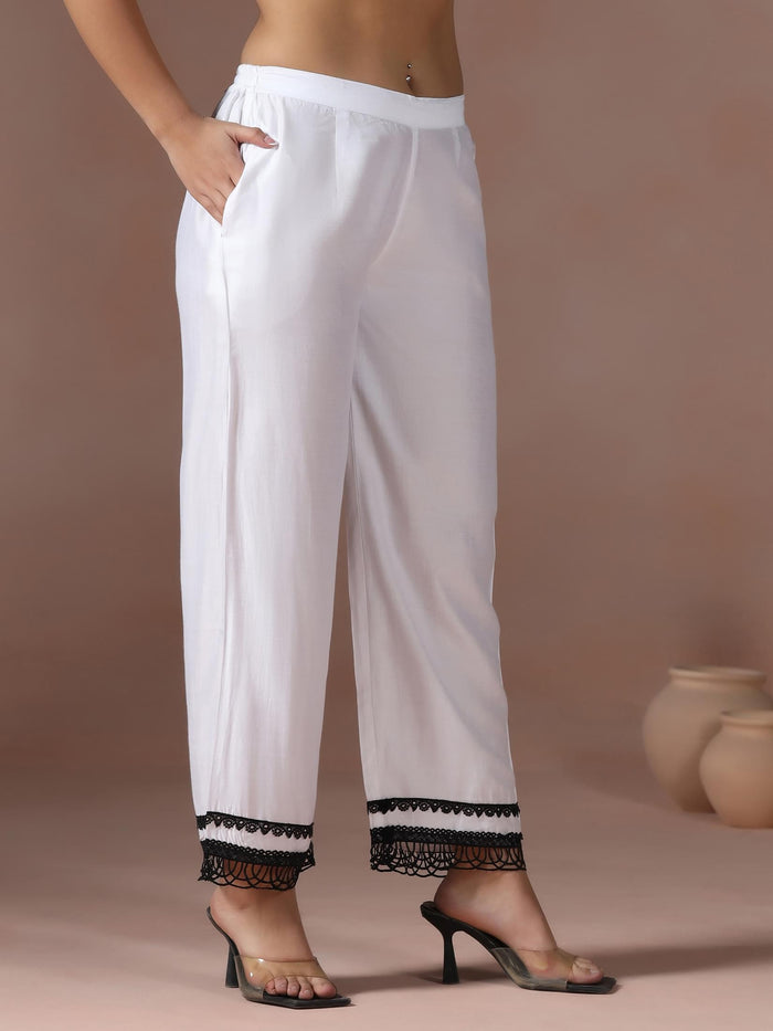Women Liva Viscose Off White Embroidered Kurta Comfort Pant Dupatta.
