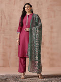 Women Liva Viscose Pink Embroidered Kurta Comfort Pant Dupatta.