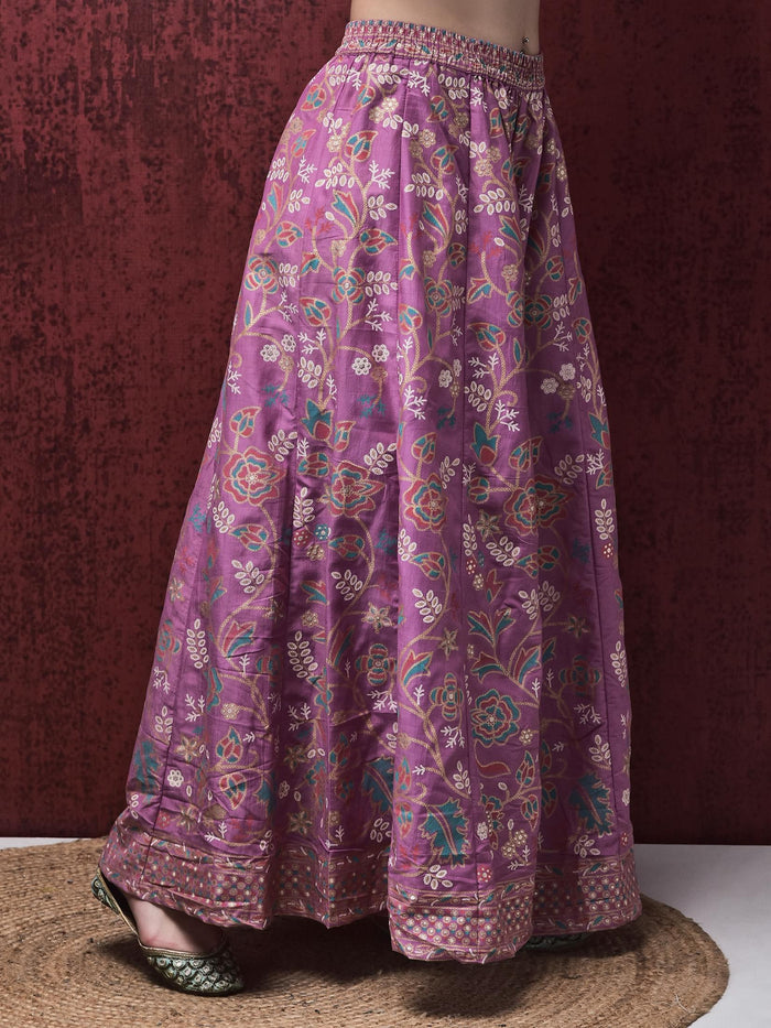 Women Liva (Viscose) Purple Solid Kurta Split Pant Dupatta.