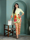 Women Liva Yellow Printed Kurta With Comfort Pant.