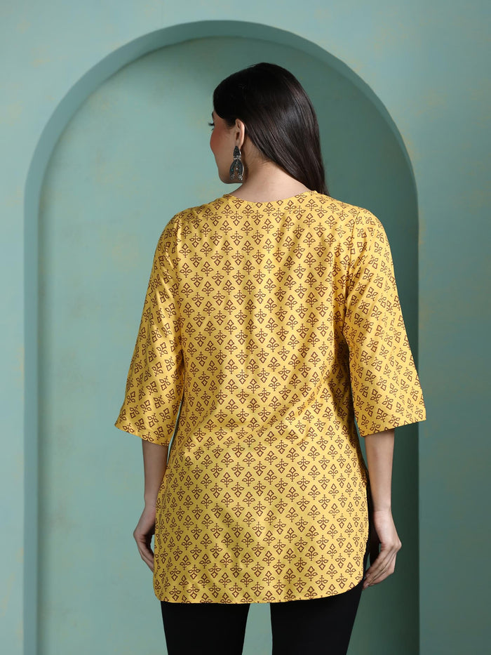 Women Liva Yellow Printed Tunic.