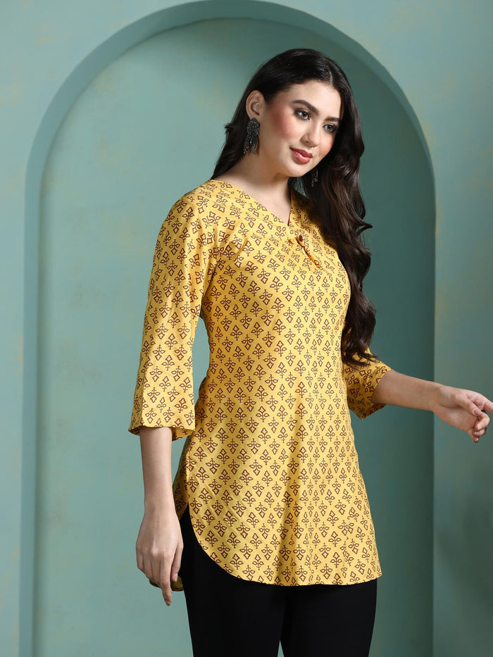 Women Liva Yellow Printed Tunic.
