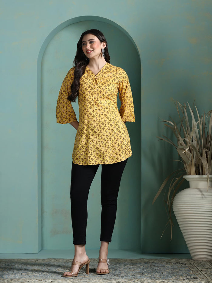 Women Liva Yellow Printed Tunic.