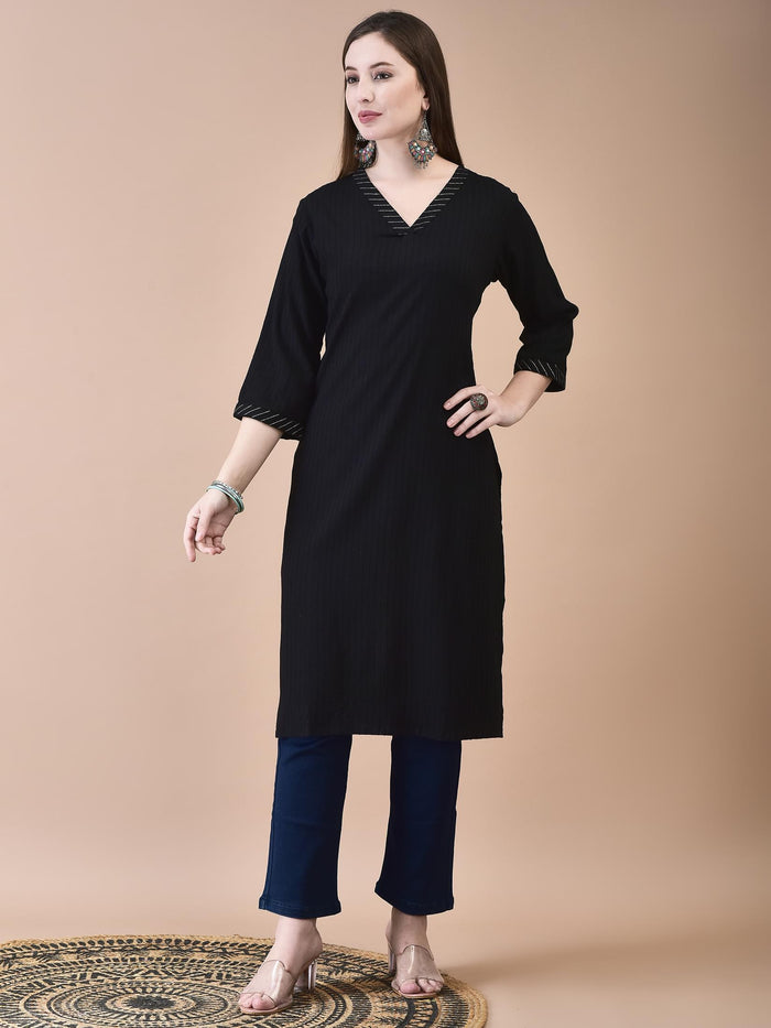 Women Lycra Viscose Black Solid Kurta.