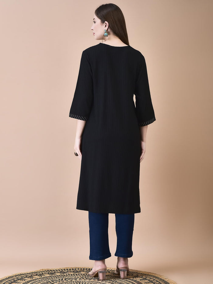 Women Lycra Viscose Black Solid Kurta.