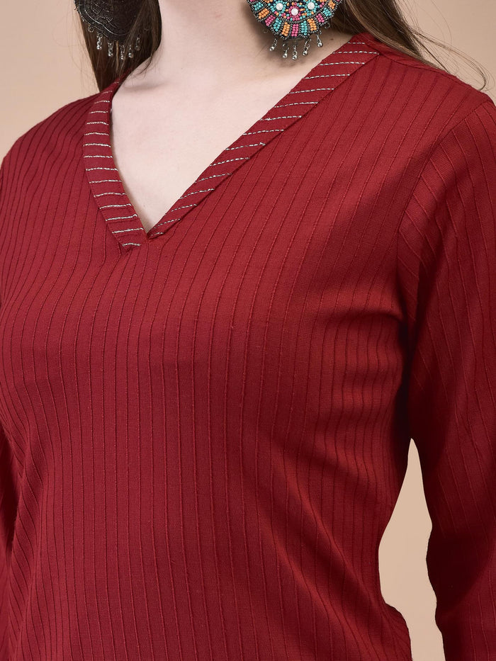 Women Lycra Viscose Maroon Solid Kurta.
