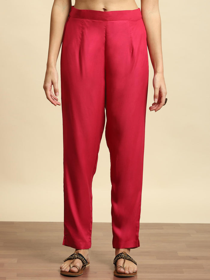 Women Magenta Embroidered Kurta Trouser Dupatta.