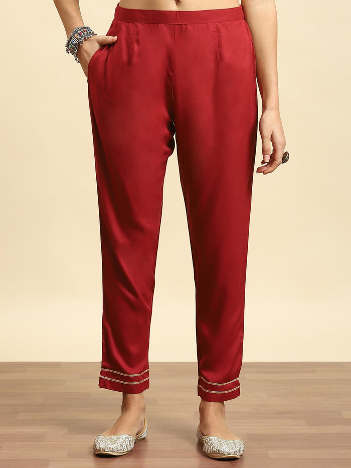 Women Maroon Aztec Print Kurta Trouser Dupatta.