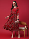 Women Maroon Aztec Printed Dress.