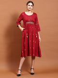 Women Maroon Geometric Print Dress.