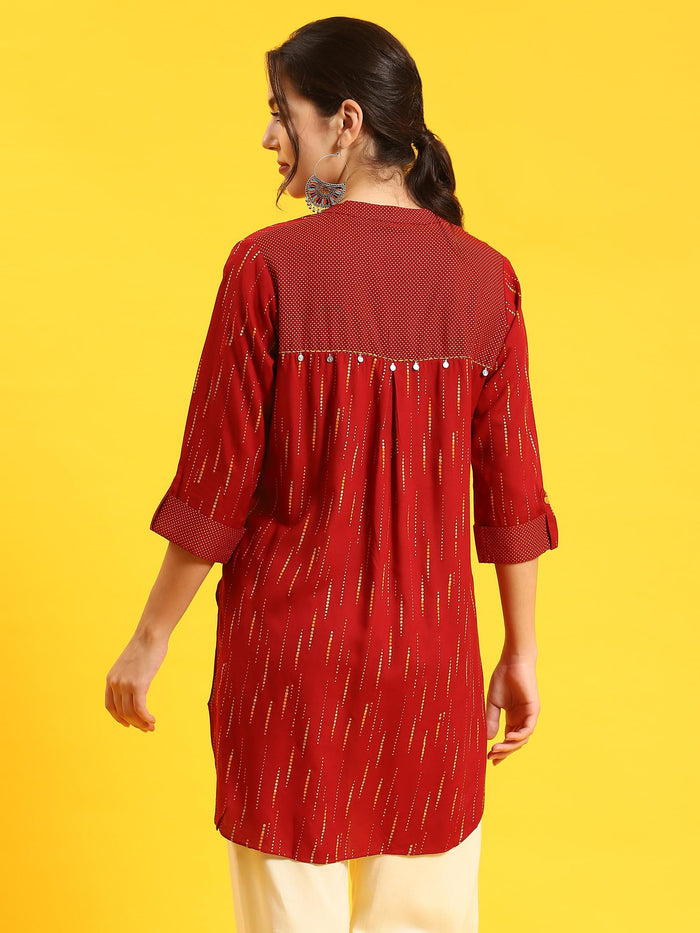 Women Maroon Printed Tunic.