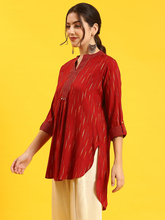 Women Maroon Printed Tunic.