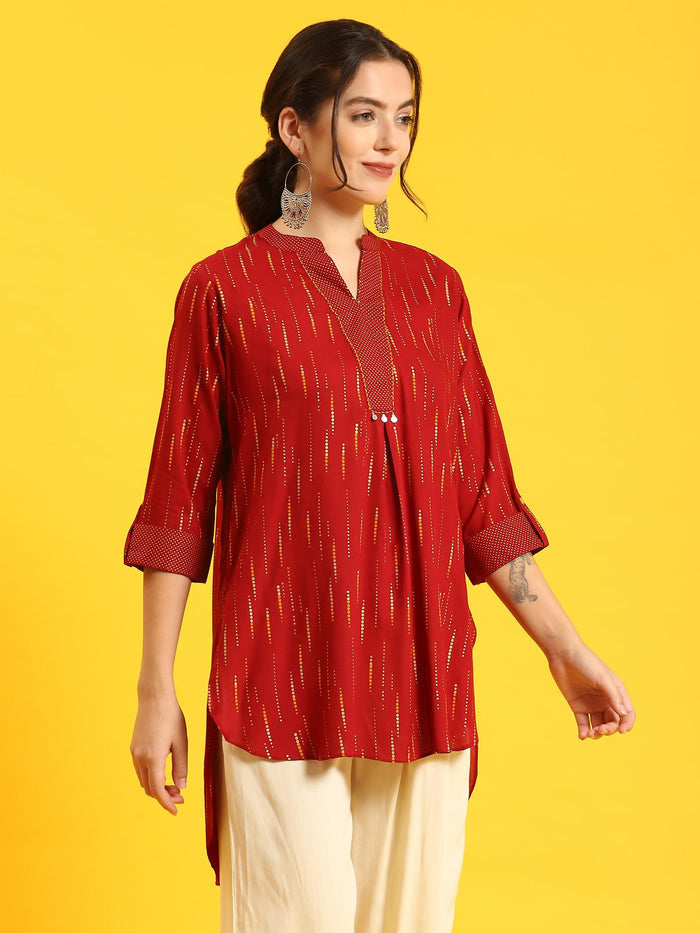 Women Maroon Printed Tunic.