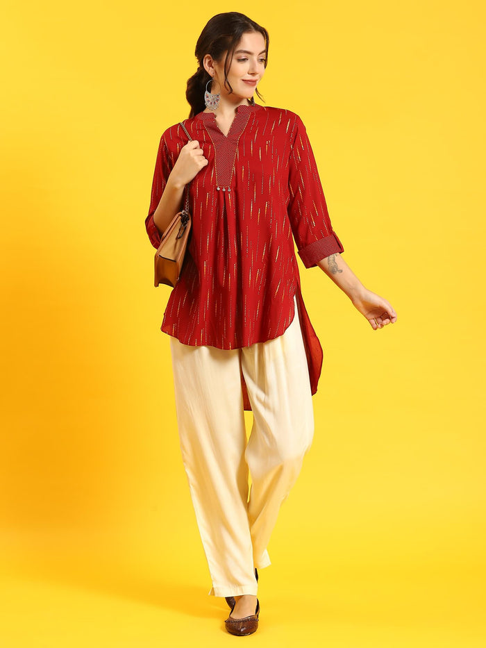 Women Maroon Printed Tunic.