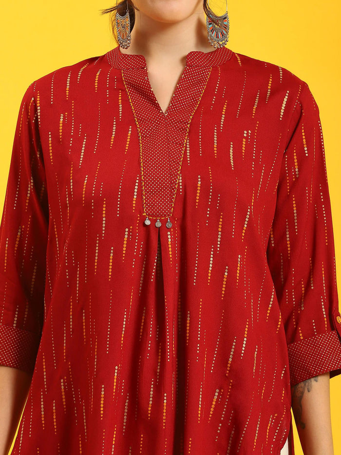 Women Maroon Printed Tunic.