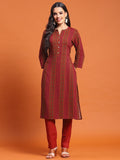Women Maroon Stripe Print Kurta.