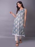 Women Metallic Floral Printed Kurta.