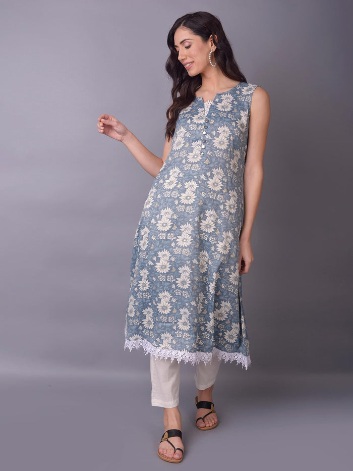 Women Metallic Floral Printed Kurta.