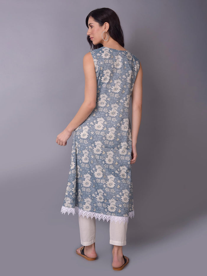Women Metallic Floral Printed Kurta.