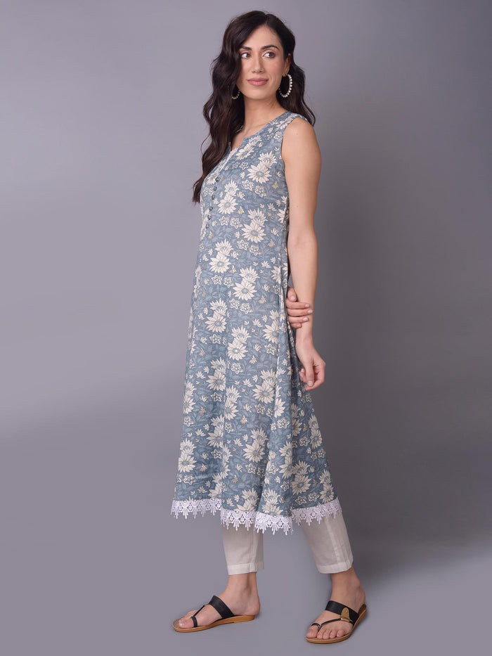 Women Metallic Floral Printed Kurta.
