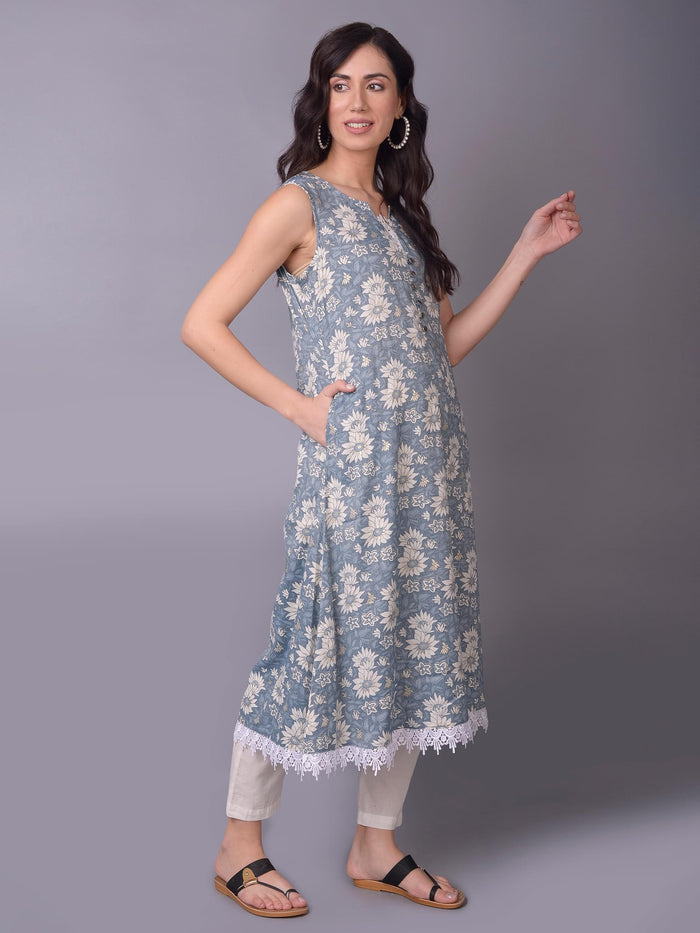 Women Metallic Floral Printed Kurta.