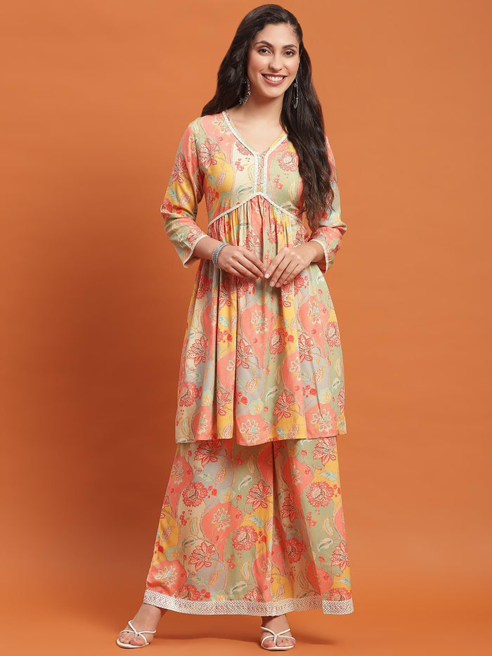 Women Multicolor Floral Print Co-Ord Set.