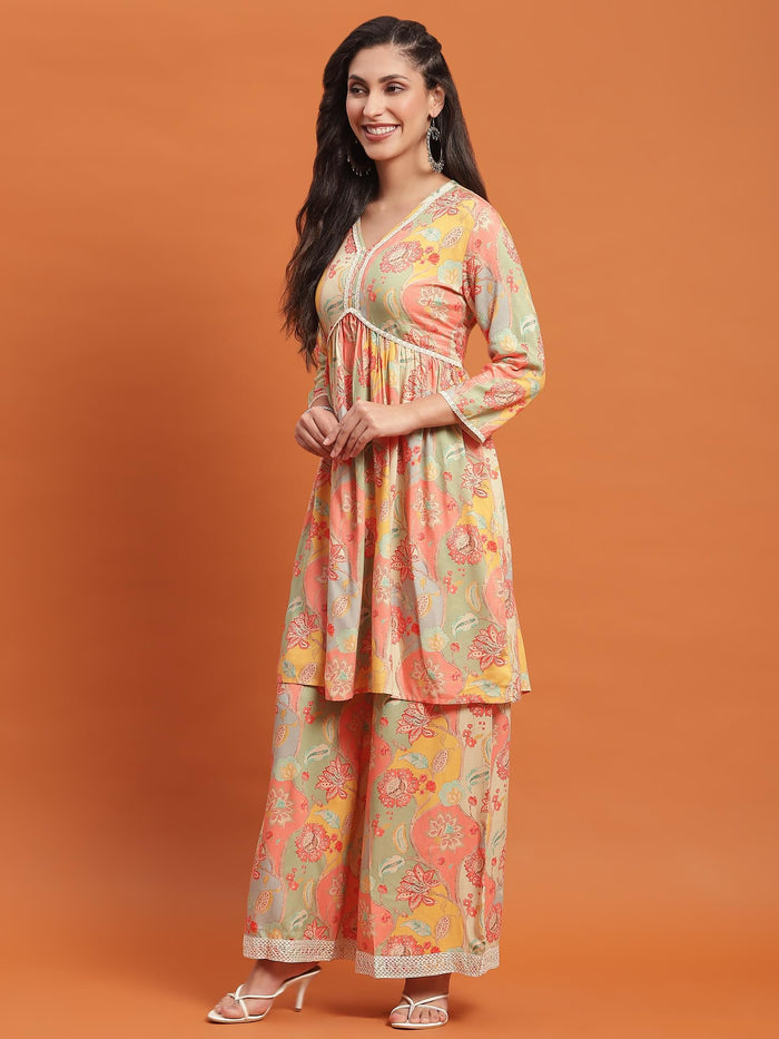 Women Multicolor Floral Print Co-Ord Set.