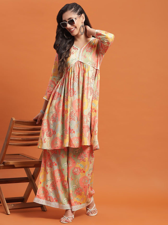 Women Multicolor Floral Print Co-Ord Set.