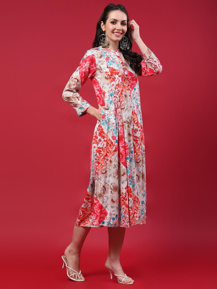 Women Multicolor Floral Printed Dress.